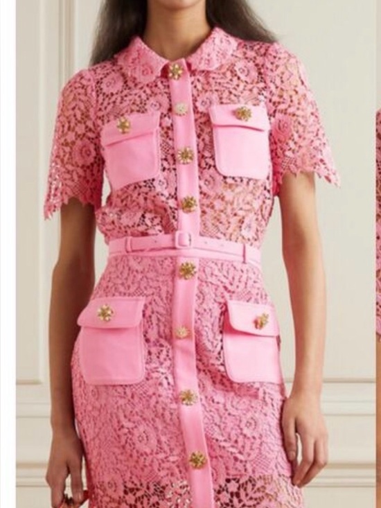 Source Unknown Tops - Women's Pink Floral Lace Self Portrait Style Button Blouse